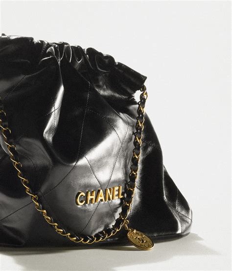 shiny calfskin quilted small chanel 22 black|CHANEL 22 Small Handbag.